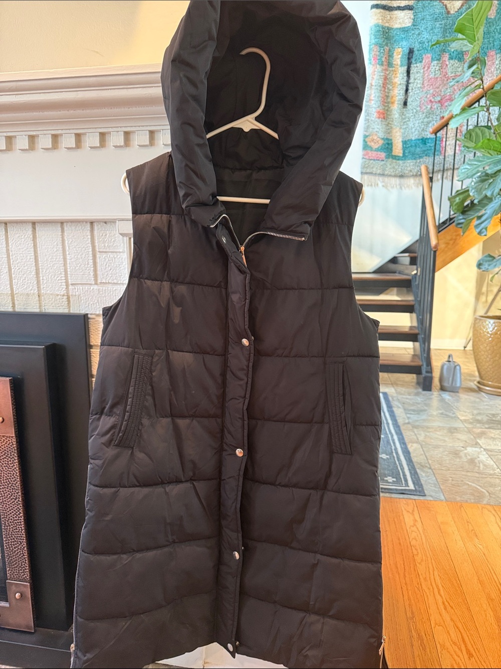 Black Quilted Hooded Puffer Vest